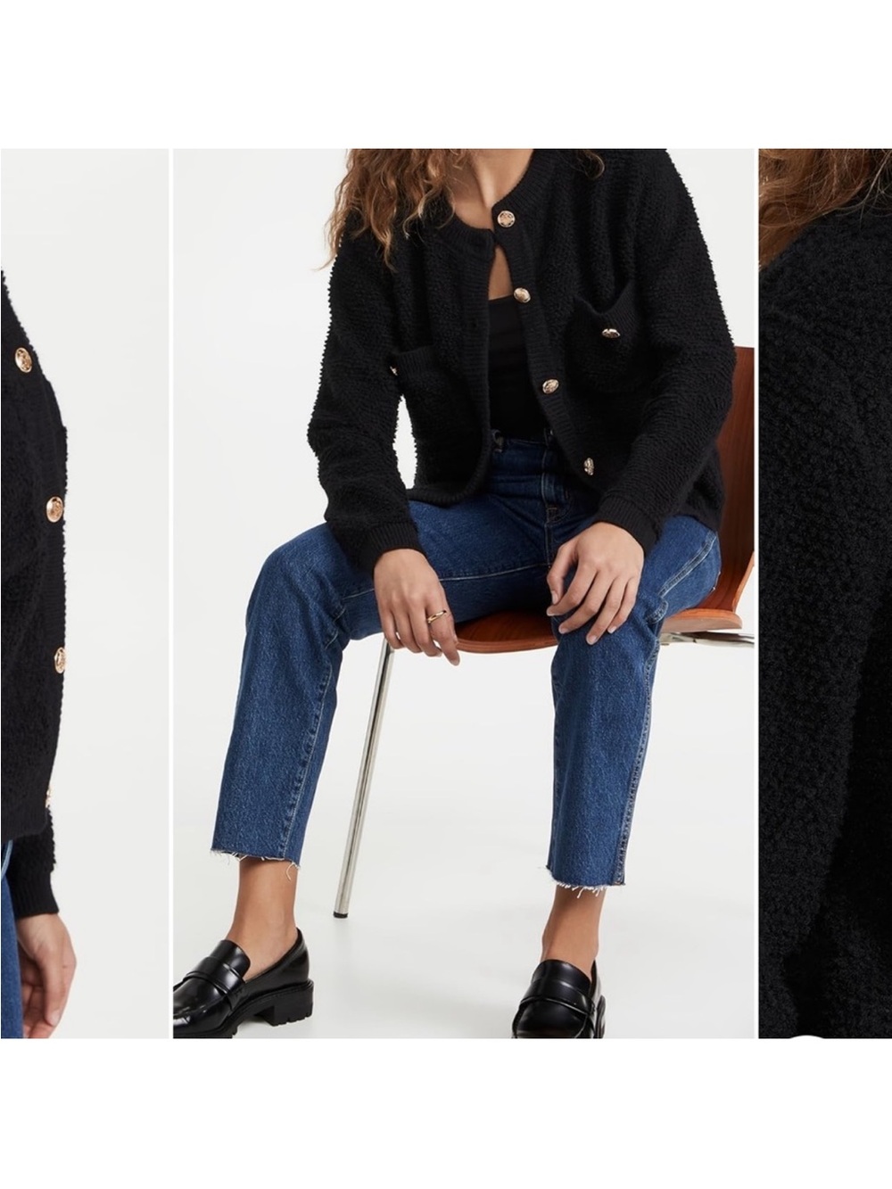 Line & Dot Black Teddy Bouclé Button Up Cardigan - Picture 4 of 7